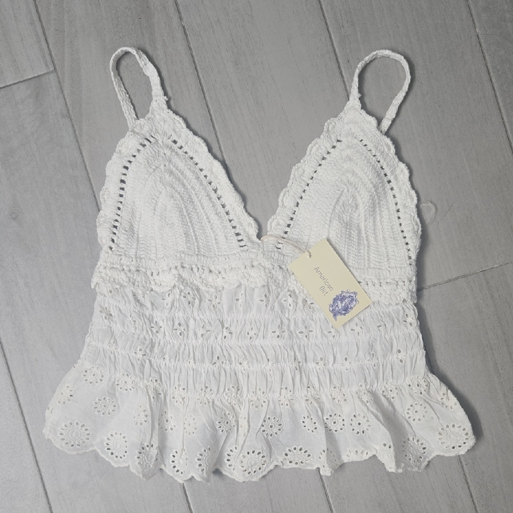 American Flirt White Crochet Tank Top